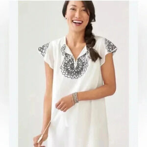 Susana Monaco | Stefani Dress White Black Embroidered Flutter Sleeve Size 6